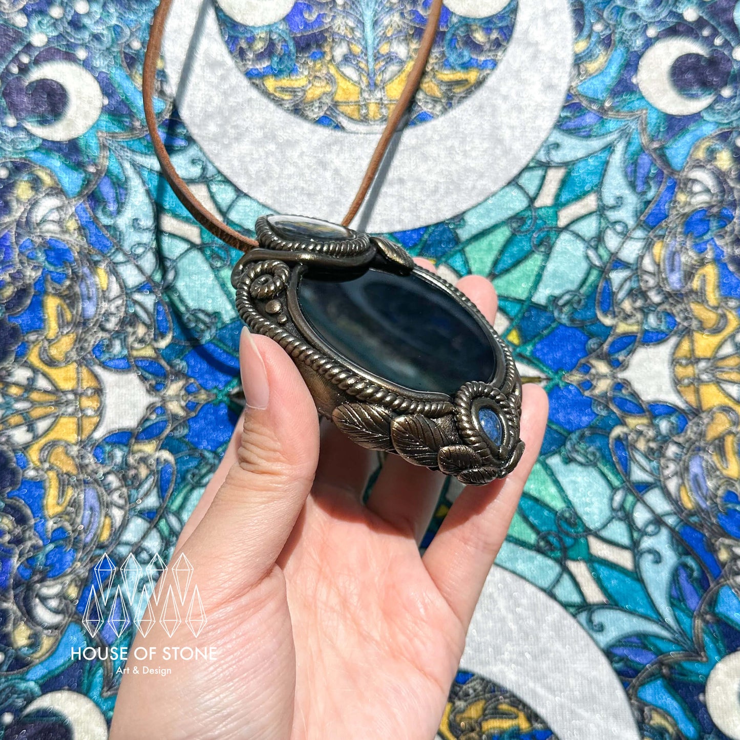 Handmade Natural Black Obsidian Pendant Necklace/Magic Obsidian Mirror Crystal Pendant/Scrying Mirror Talisman Protection Jewelry/Altar Tool