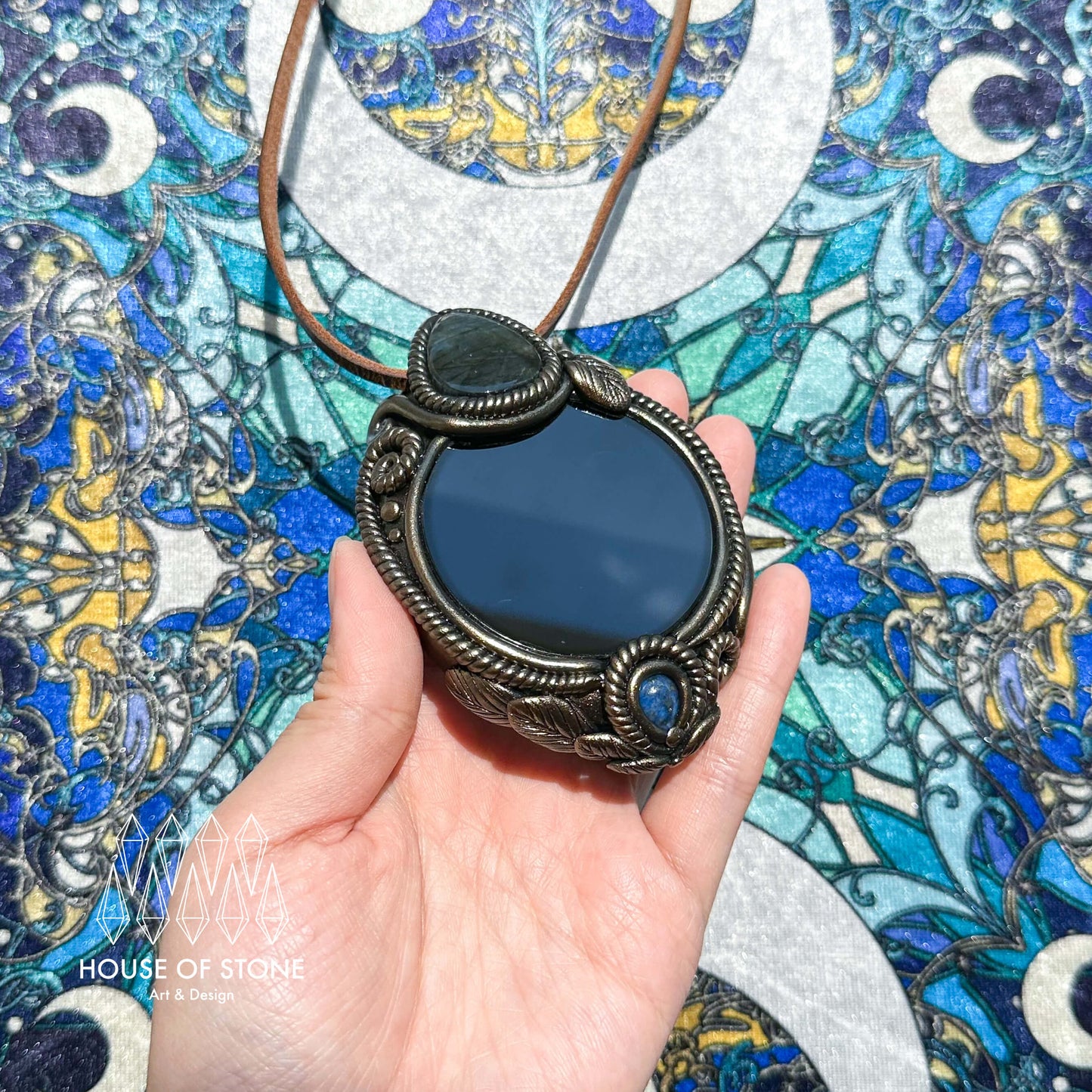 Handmade Natural Black Obsidian Pendant Necklace/Magic Obsidian Mirror Crystal Pendant/Scrying Mirror Talisman Protection Jewelry/Altar Tool