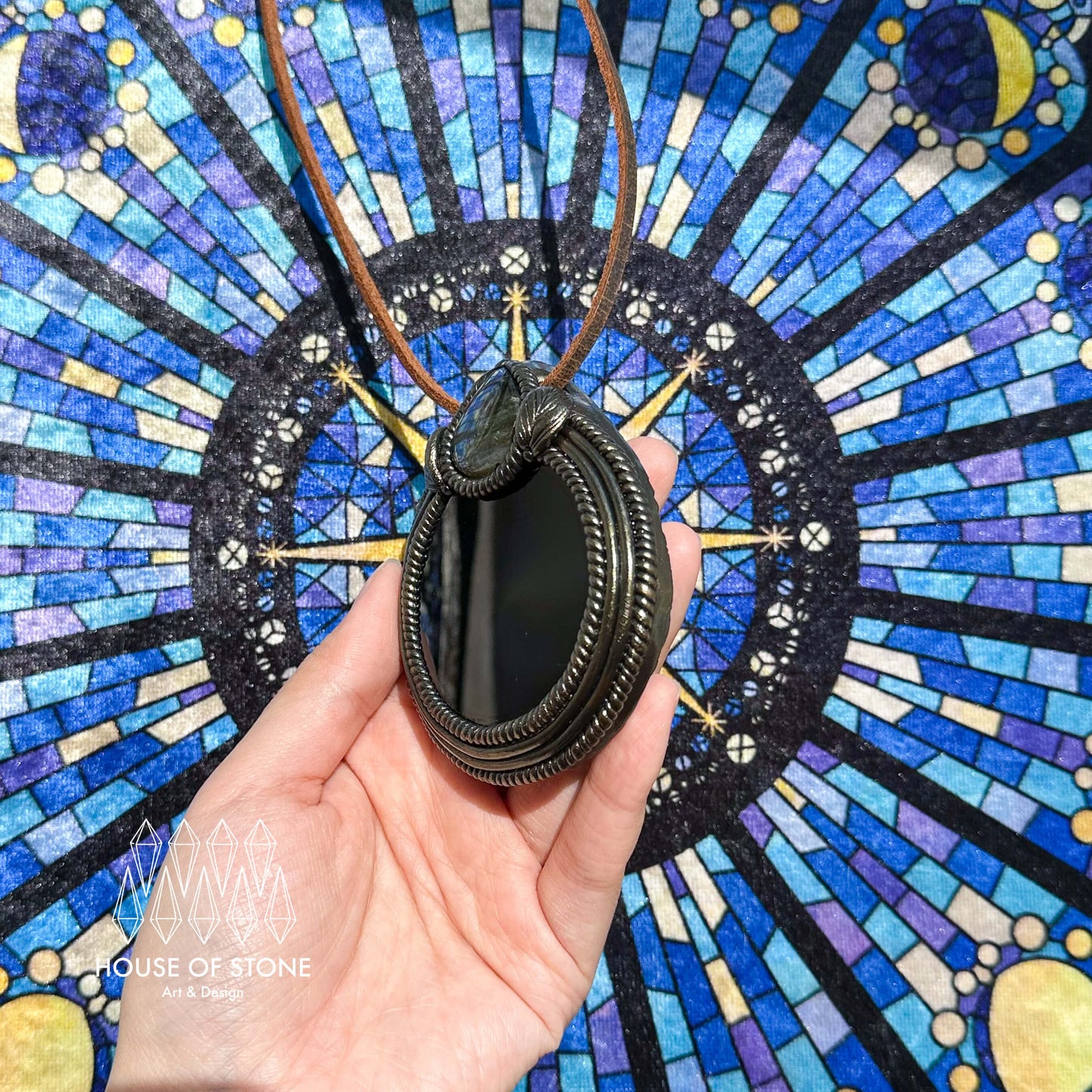 Handmade Natural Black Obsidian Pendant Necklace/Magic Obsidian Mirror Crystal Pendant/Scrying Mirror Talisman Protection Jewelry/Altar Tool