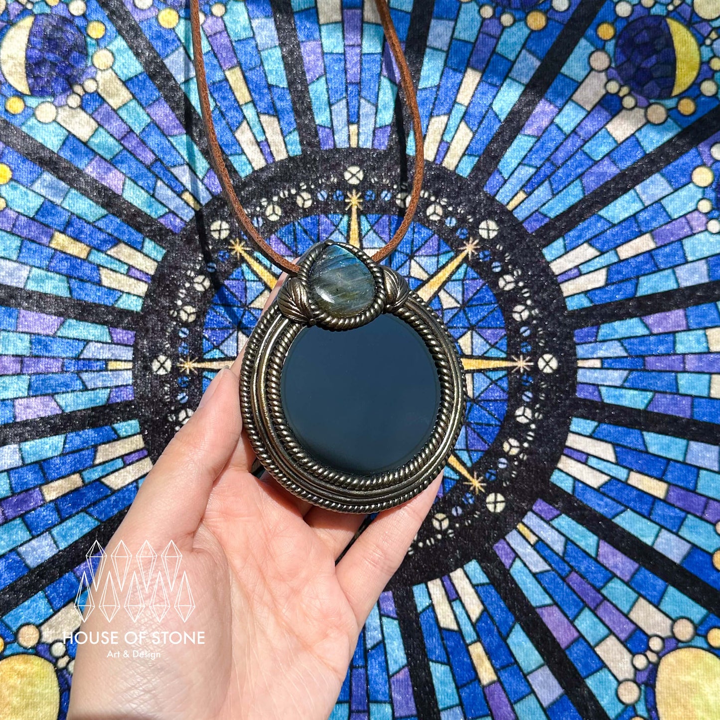 Handmade Natural Black Obsidian Pendant Necklace/Magic Obsidian Mirror Crystal Pendant/Scrying Mirror Talisman Protection Jewelry/Altar Tool