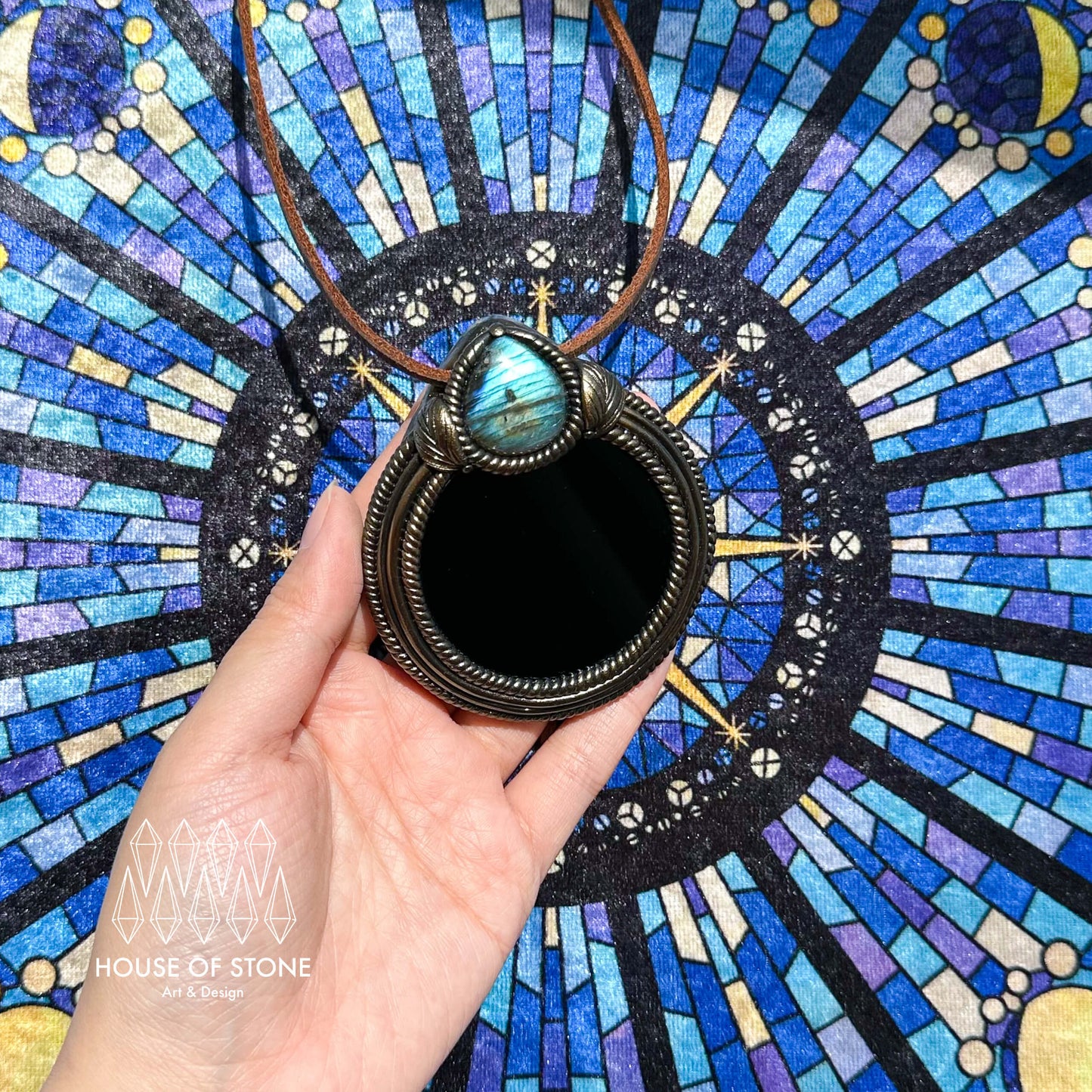 Handmade Natural Black Obsidian Pendant Necklace/Magic Obsidian Mirror Crystal Pendant/Scrying Mirror Talisman Protection Jewelry/Altar Tool