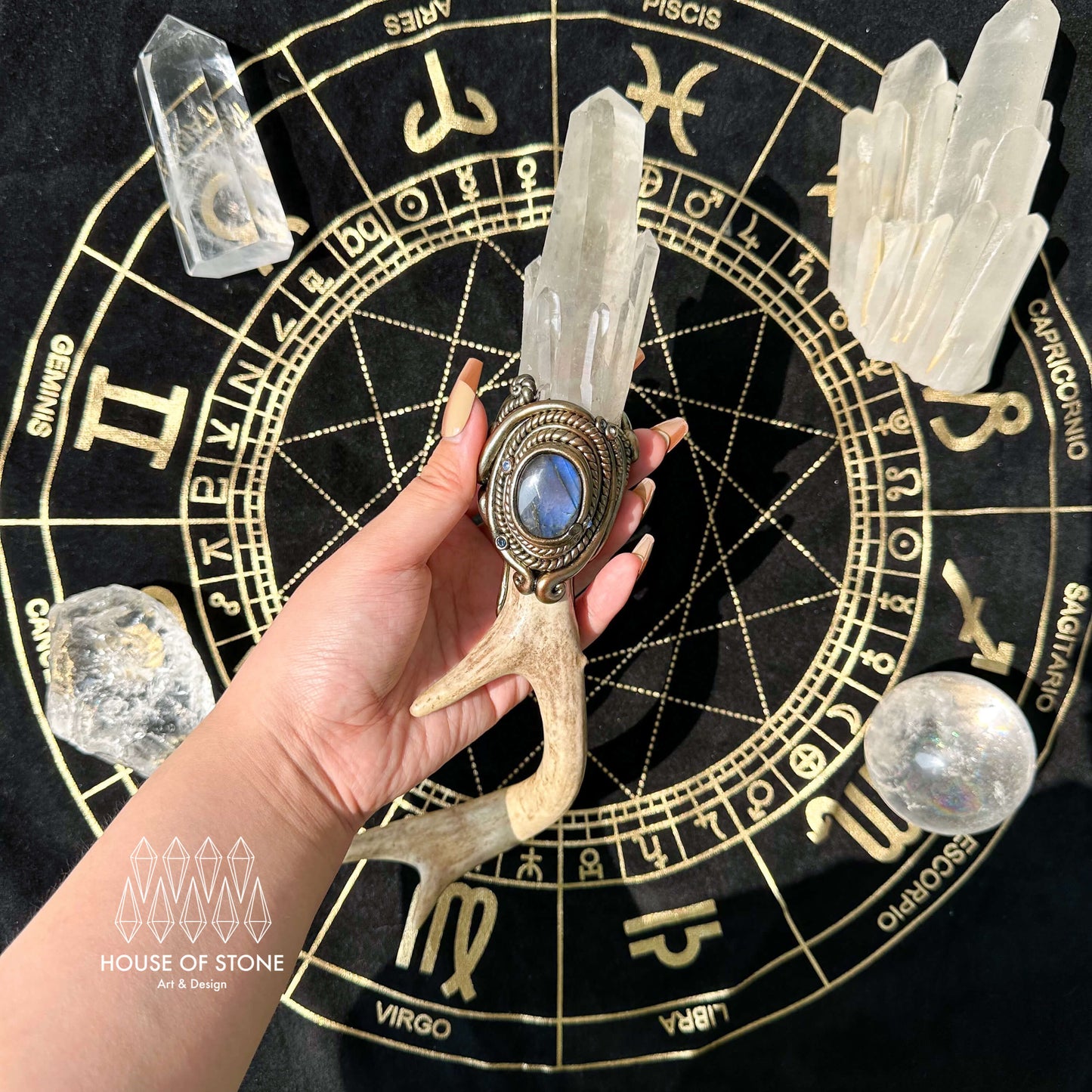 Natural Handmade Crystal Quartz Wand/Magic Crystal Quartz Wand/Clear Quartz Antler/Crown Chakra/Altar Tool