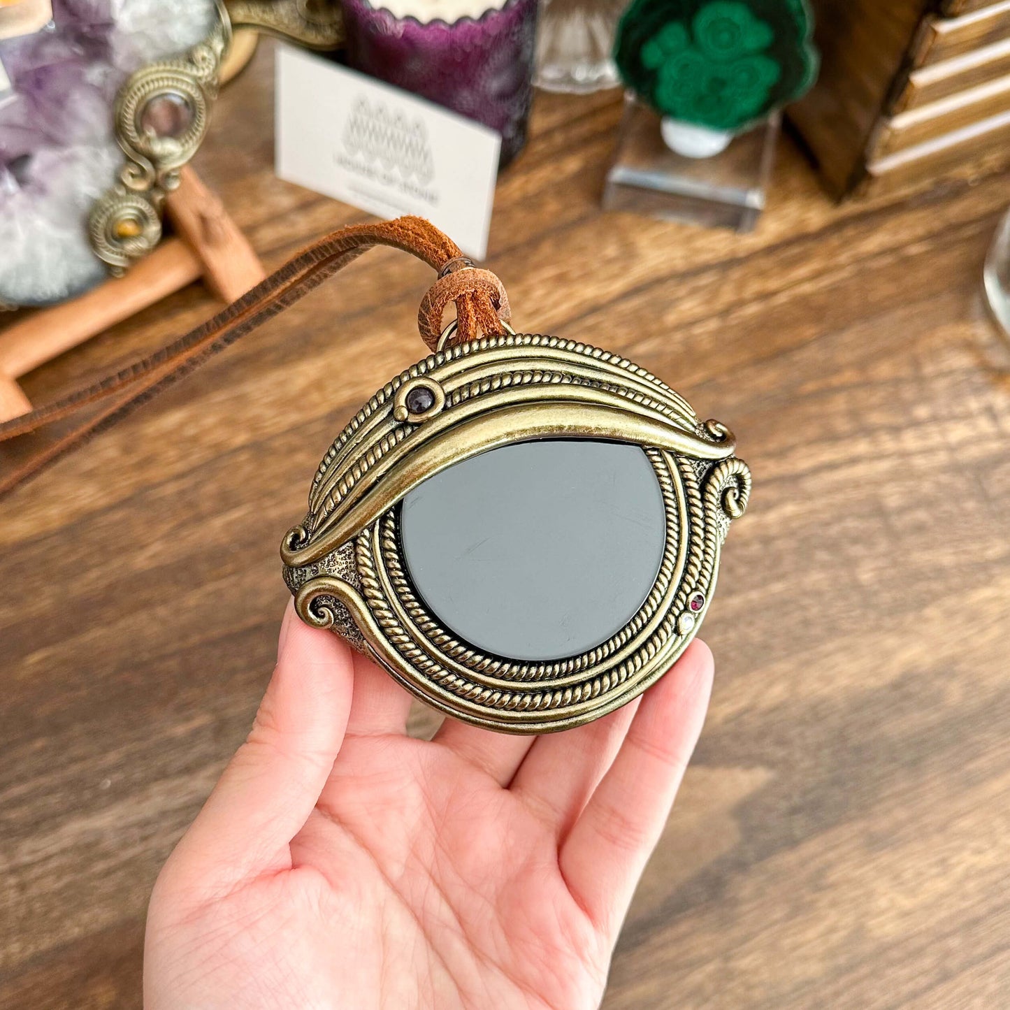 Handmade Natural Black Obsidian Pendant Necklace/Magic Obsidian Mirror Crystal Pendant/Scrying Mirror Protection Jewelry/Altar Tool