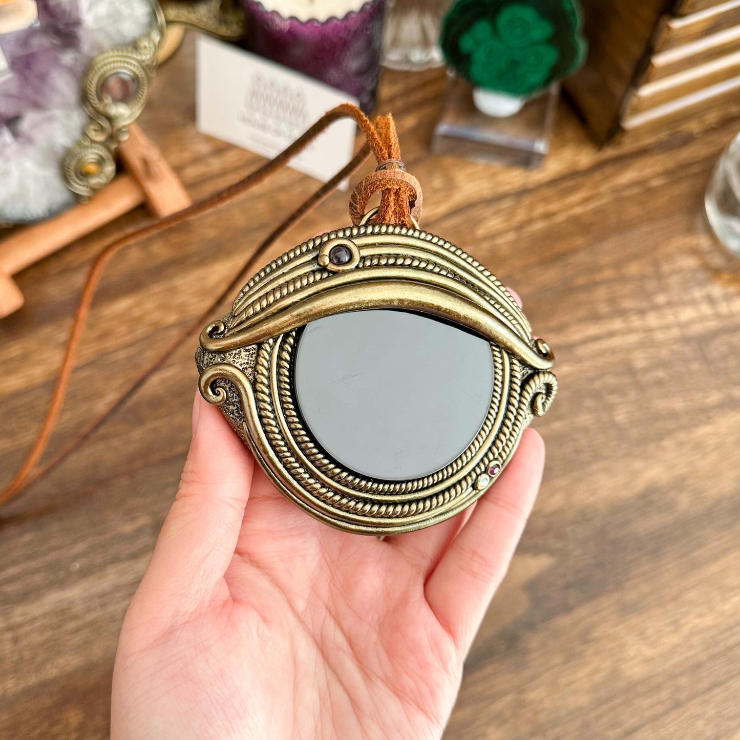 Handmade Natural Black Obsidian Pendant Necklace/Magic Obsidian Mirror Crystal Pendant/Scrying Mirror Protection Jewelry/Altar Tool