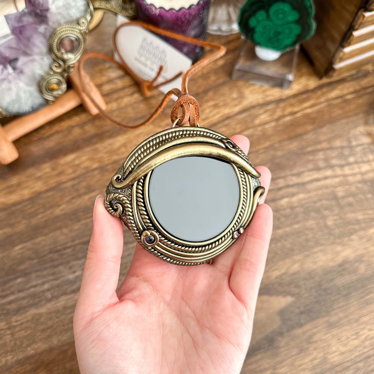 Handmade Natural Black Obsidian Pendant Necklace/Magic Obsidian Mirror Crystal Pendant/Scrying Mirror Protection Jewelry/Altar Tool