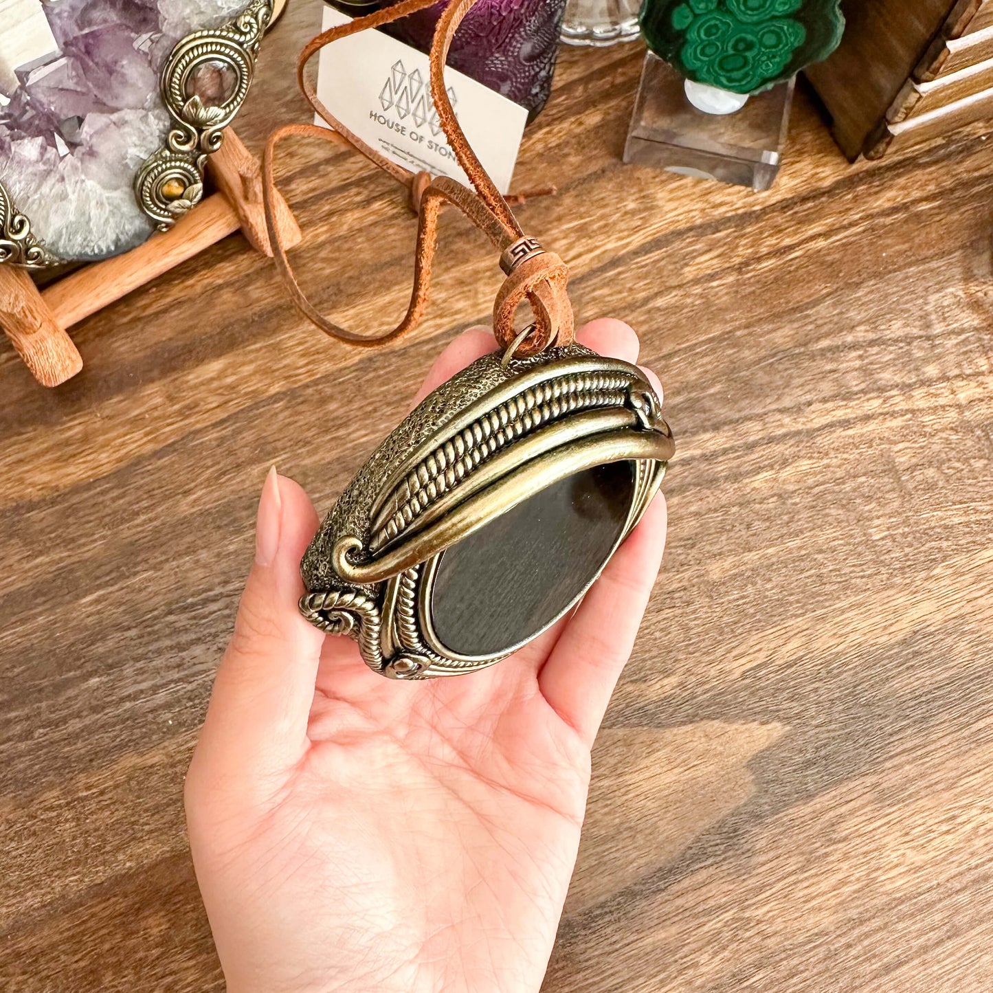 Handmade Natural Black Obsidian Pendant Necklace/Magic Obsidian Mirror Crystal Pendant/Scrying Mirror Protection Jewelry/Altar Tool