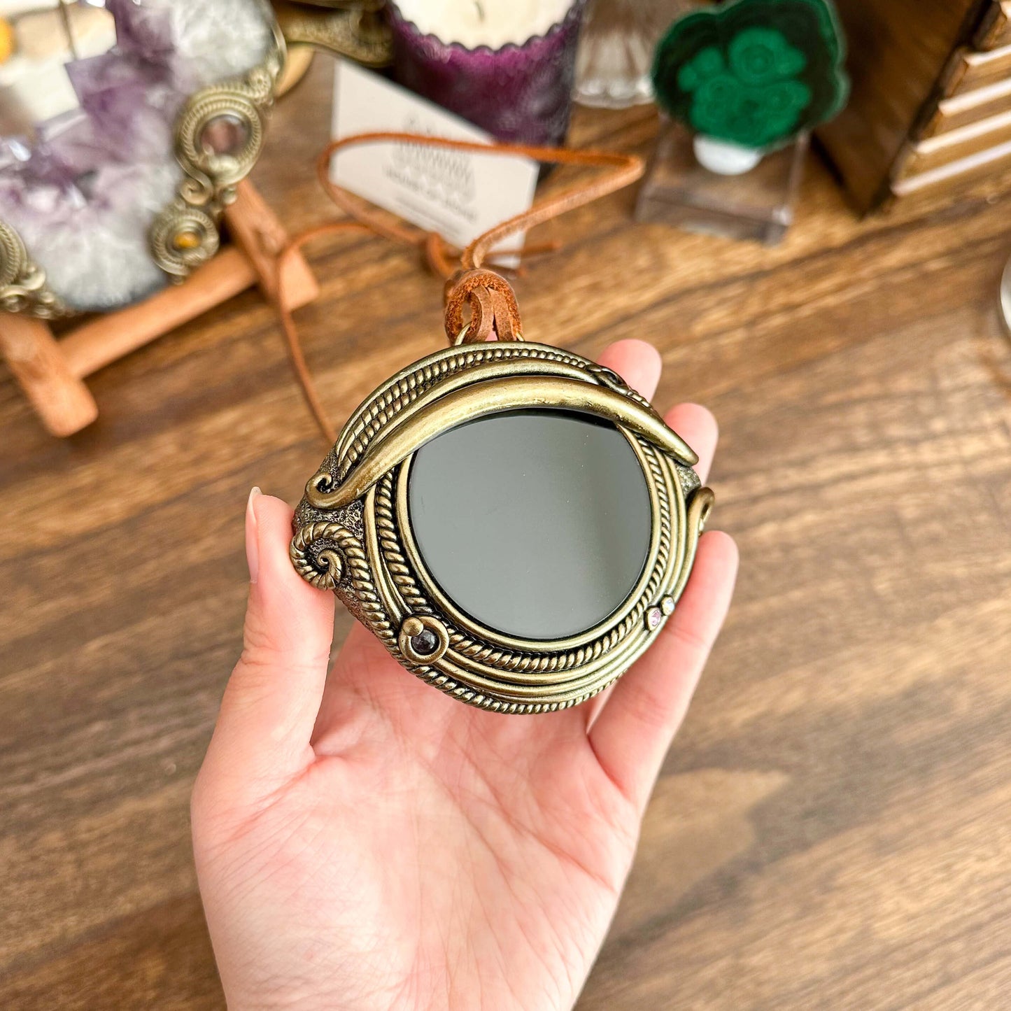 Handmade Natural Black Obsidian Pendant Necklace/Magic Obsidian Mirror Crystal Pendant/Scrying Mirror Protection Jewelry/Altar Tool