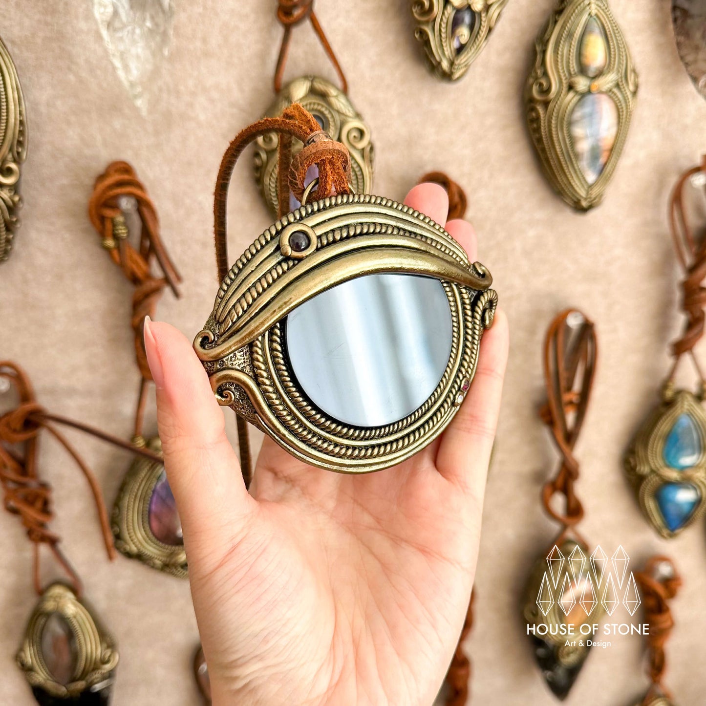 Handmade Natural Black Obsidian Pendant Necklace/Magic Obsidian Mirror Crystal Pendant/Scrying Mirror Protection Jewelry/Altar Tool