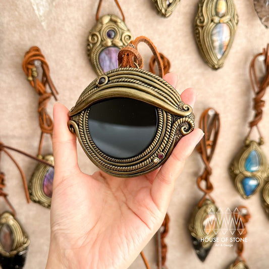 Handmade Natural Black Obsidian Pendant Necklace/Magic Obsidian Mirror Crystal Pendant/Scrying Mirror Protection Jewelry/Altar Tool