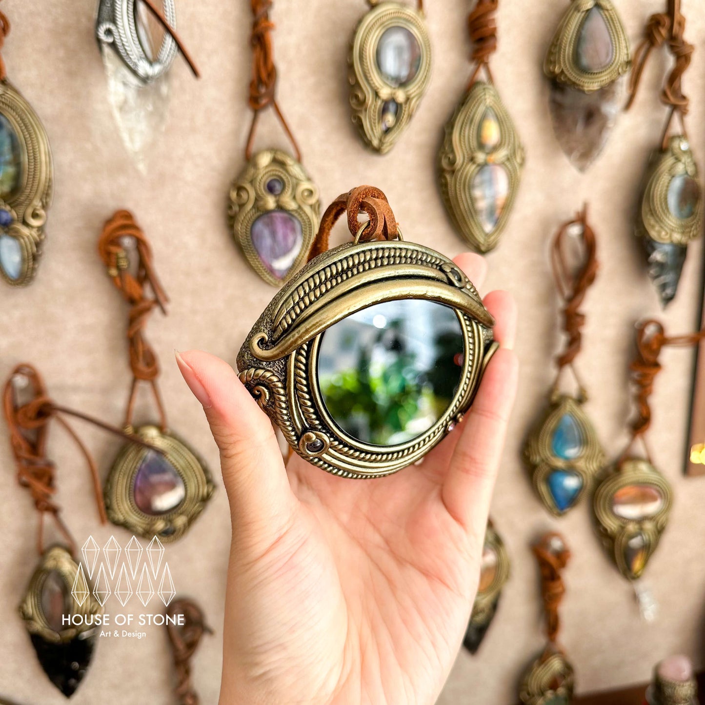 Handmade Natural Black Obsidian Pendant Necklace/Magic Obsidian Mirror Crystal Pendant/Scrying Mirror Protection Jewelry/Altar Tool