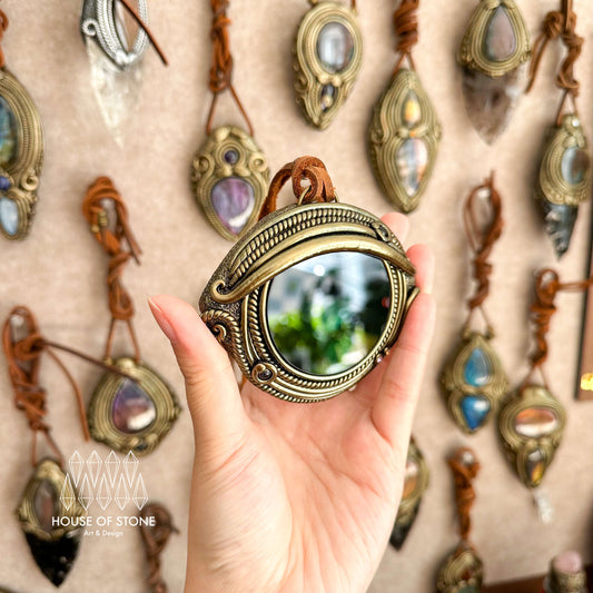 Handmade Natural Black Obsidian Pendant Necklace/Magic Obsidian Mirror Crystal Pendant/Scrying Mirror Protection Jewelry/Altar Tool