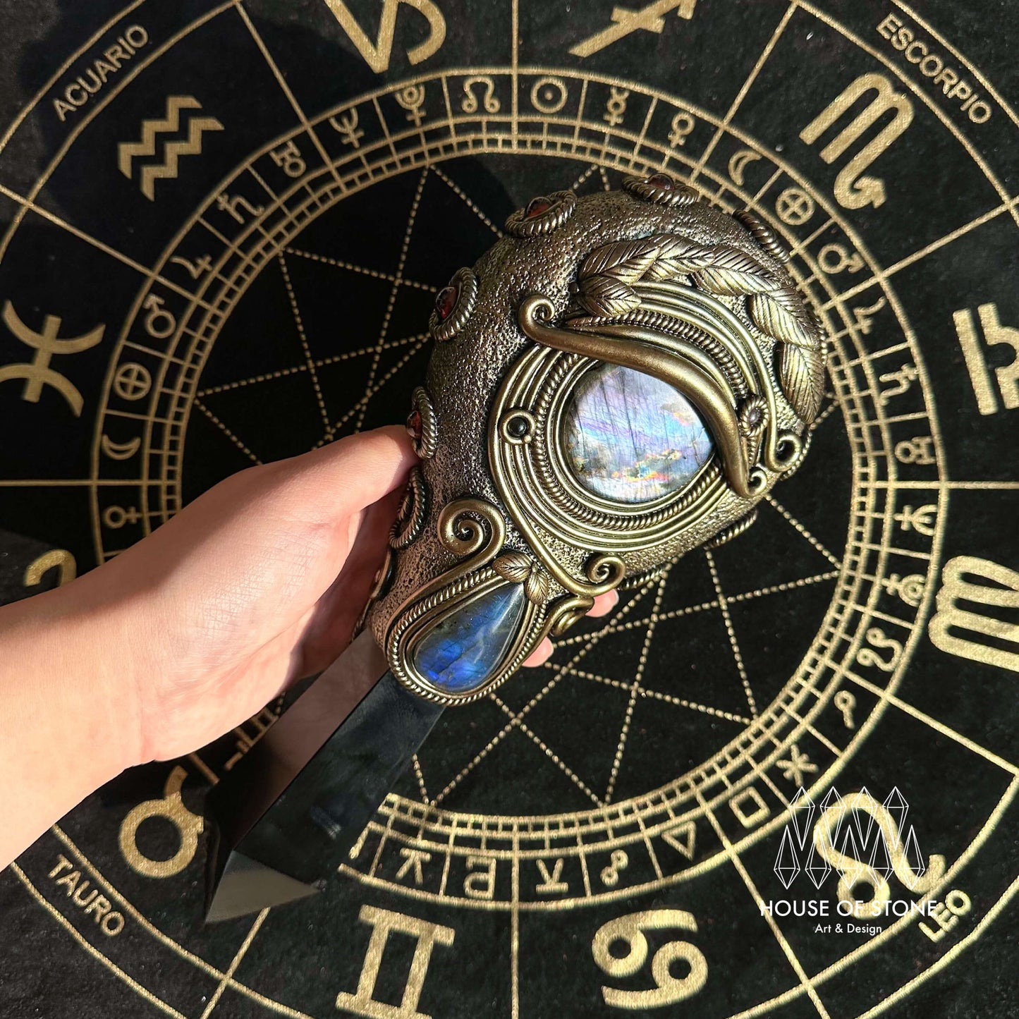 Handmade Natural Black Obsidian Mirror/Magic Obsidian Witch Wand/Crystal Quartz Wand/Scrying Mirror Wand/Root Chakra/Manifest Altar Tool