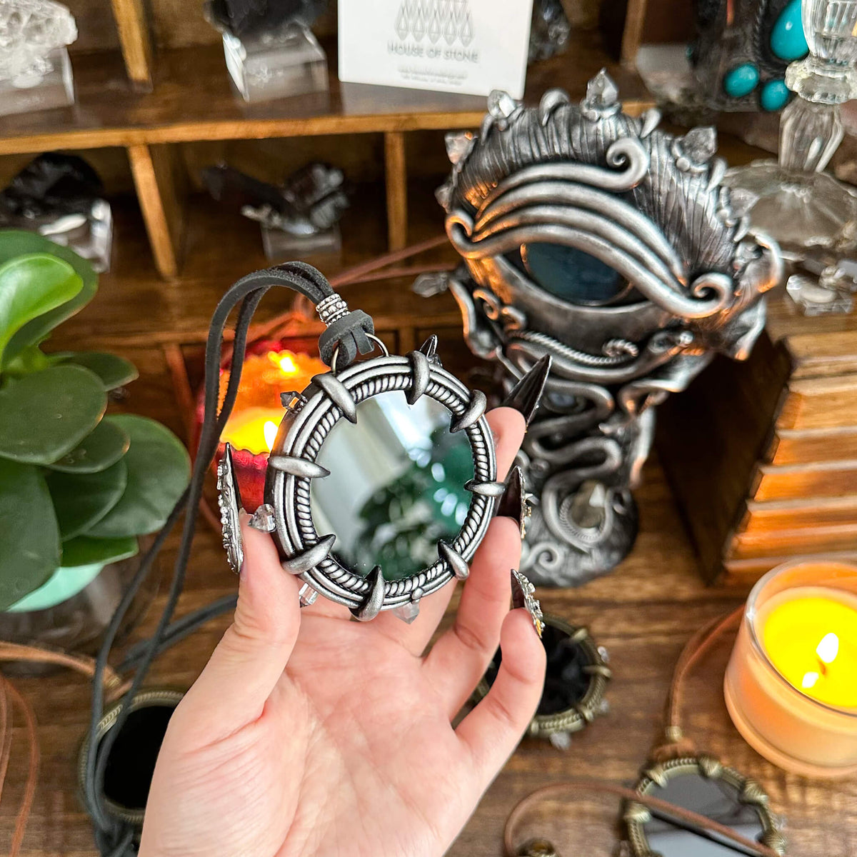 Handmade Natural Black Obsidian Pendant Necklace/Magic Obsidian Mirror Crystal Pendant/Scrying Mirror Talisman Protection Jewelry/Altar Tool