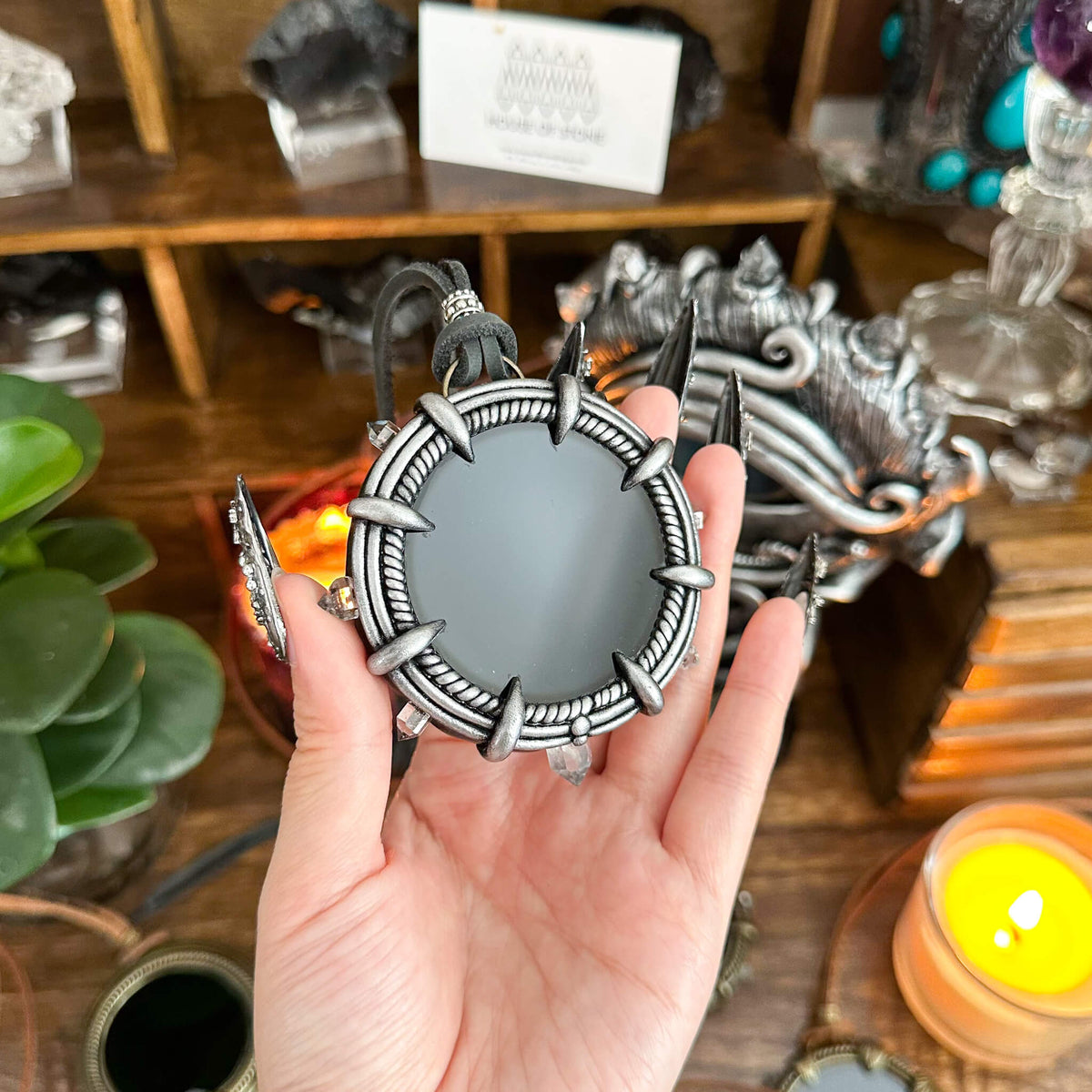 Handmade Natural Black Obsidian Pendant Necklace/Magic Obsidian Mirror Crystal Pendant/Scrying Mirror Talisman Protection Jewelry/Altar Tool