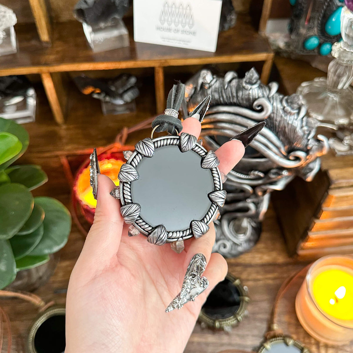 Handmade Natural Black Obsidian Pendant Necklace/Magic Obsidian Mirror Crystal Pendant/Scrying Mirror Talisman Protection Jewelry/Altar Tool
