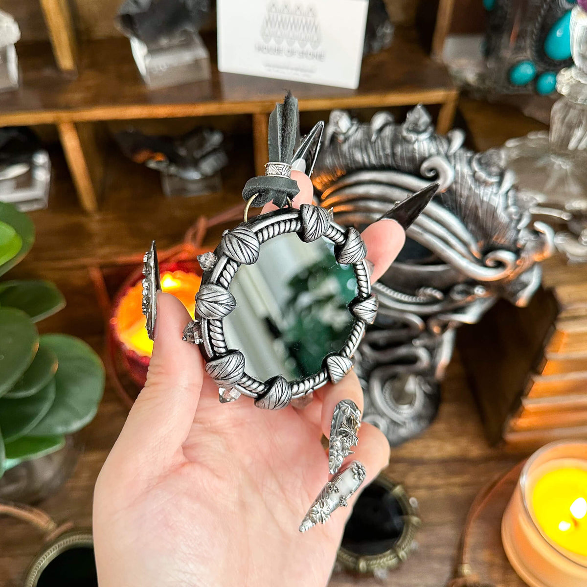 Handmade Natural Black Obsidian Pendant Necklace/Magic Obsidian Mirror Crystal Pendant/Scrying Mirror Talisman Protection Jewelry/Altar Tool