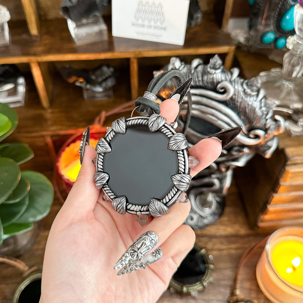Handmade Natural Black Obsidian Pendant Necklace/Magic Obsidian Mirror Crystal Pendant/Scrying Mirror Talisman Protection Jewelry/Altar Tool