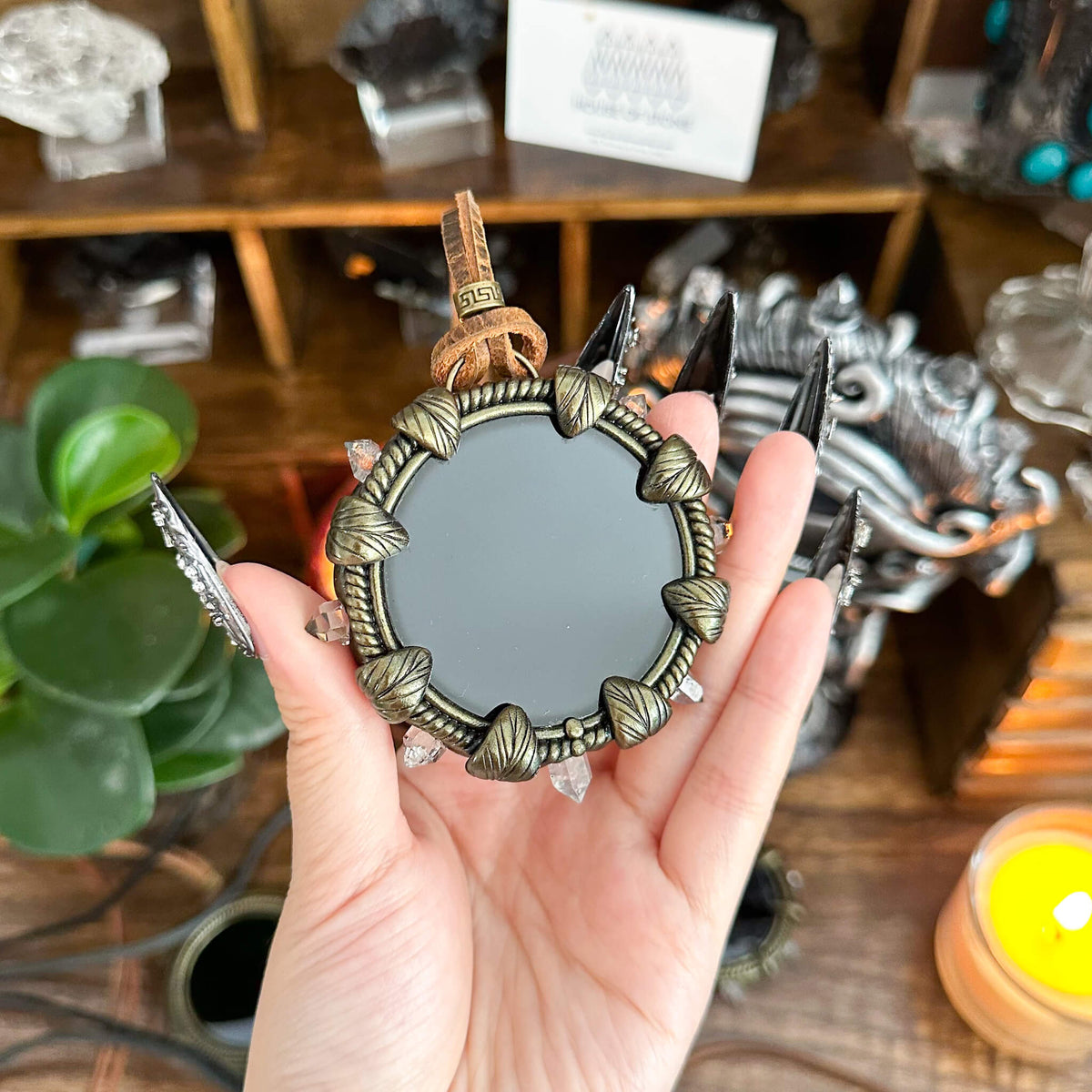 Handmade Natural Black Obsidian Pendant Necklace/Magic Obsidian Mirror Crystal Pendant/Scrying Mirror Talisman Protection Jewelry/Altar Tool