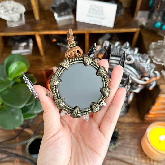 Handmade Natural Black Obsidian Pendant Necklace/Magic Obsidian Mirror Crystal Pendant/Scrying Mirror Talisman Protection Jewelry/Altar Tool