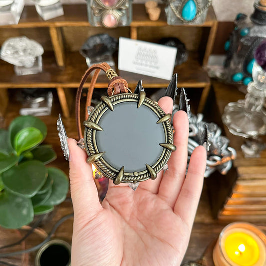Handmade Natural Black Obsidian Pendant Necklace/Magic Obsidian Mirror Crystal Pendant/Scrying Mirror Talisman Protection Jewelry/Altar Tool