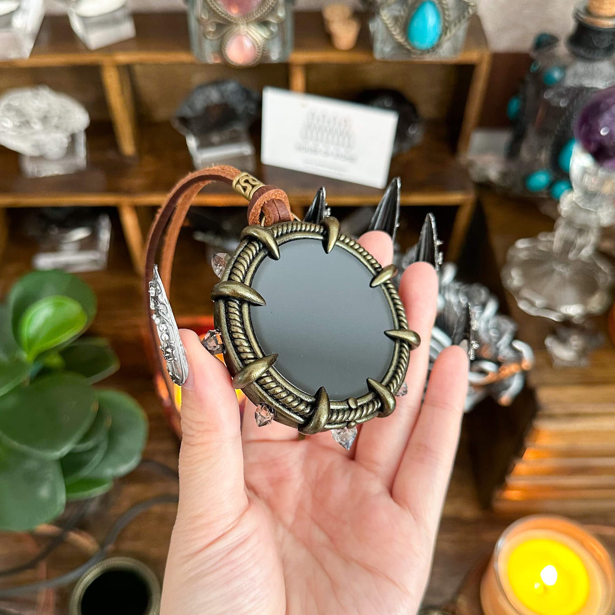 Handmade Natural Black Obsidian Pendant Necklace/Magic Obsidian Mirror Crystal Pendant/Scrying Mirror Talisman Protection Jewelry/Altar Tool