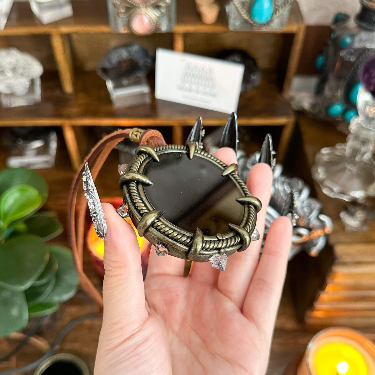 Handmade Natural Black Obsidian Pendant Necklace/Magic Obsidian Mirror Crystal Pendant/Scrying Mirror Talisman Protection Jewelry/Altar Tool