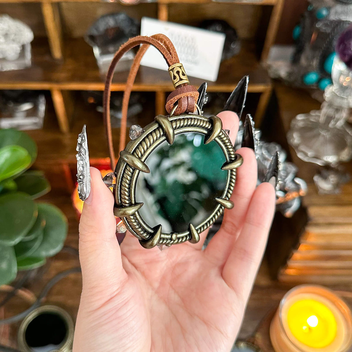 Handmade Natural Black Obsidian Pendant Necklace/Magic Obsidian Mirror Crystal Pendant/Scrying Mirror Talisman Protection Jewelry/Altar Tool