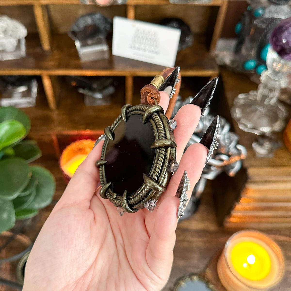 Handmade Natural Black Obsidian Pendant Necklace/Magic Obsidian Mirror Crystal Pendant/Scrying Mirror Talisman Protection Jewelry/Altar Tool
