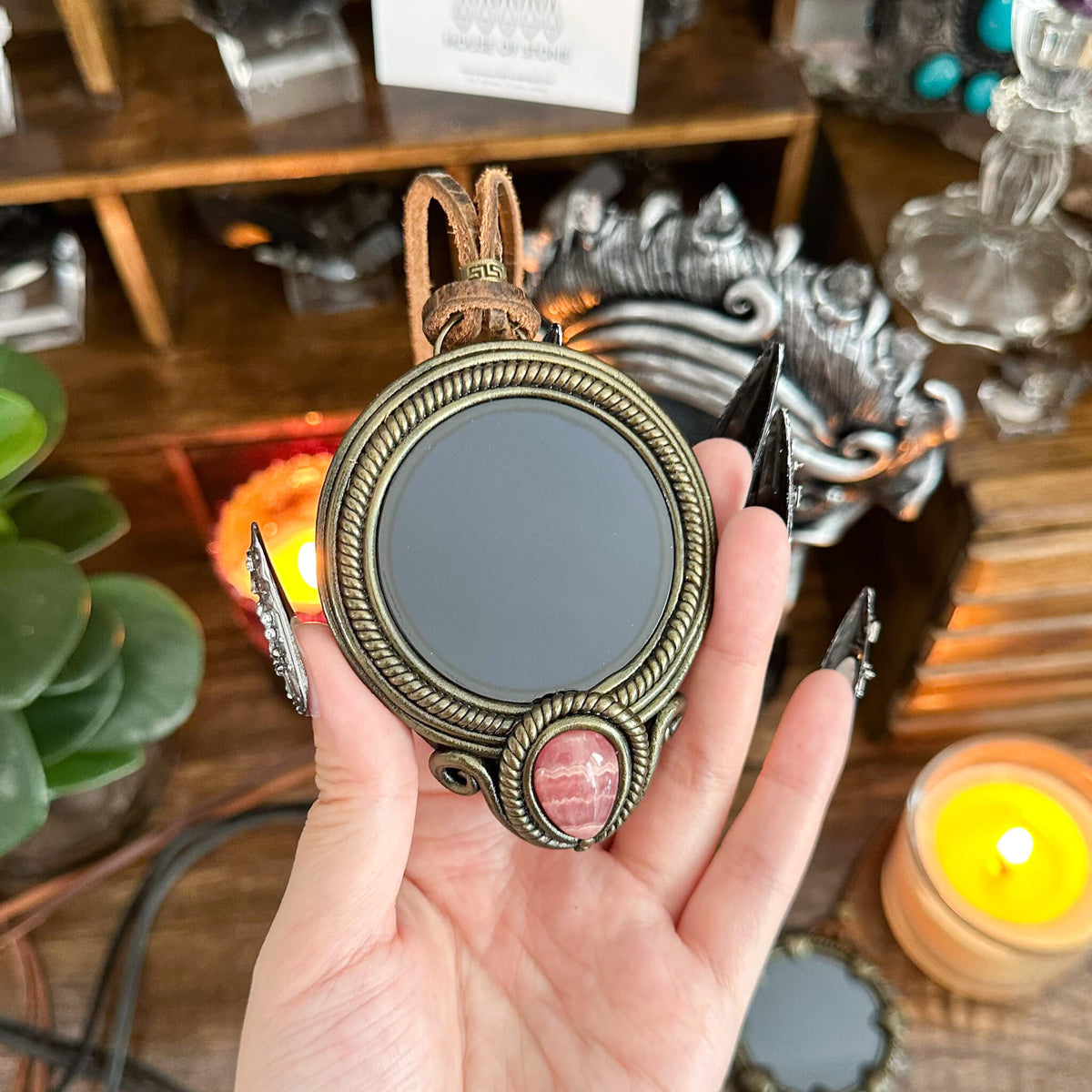 Handmade Natural Black Obsidian Pendant Necklace/Magic Obsidian Mirror Crystal Pendant/Scrying Mirror Talisman Protection Jewelry/Altar Tool