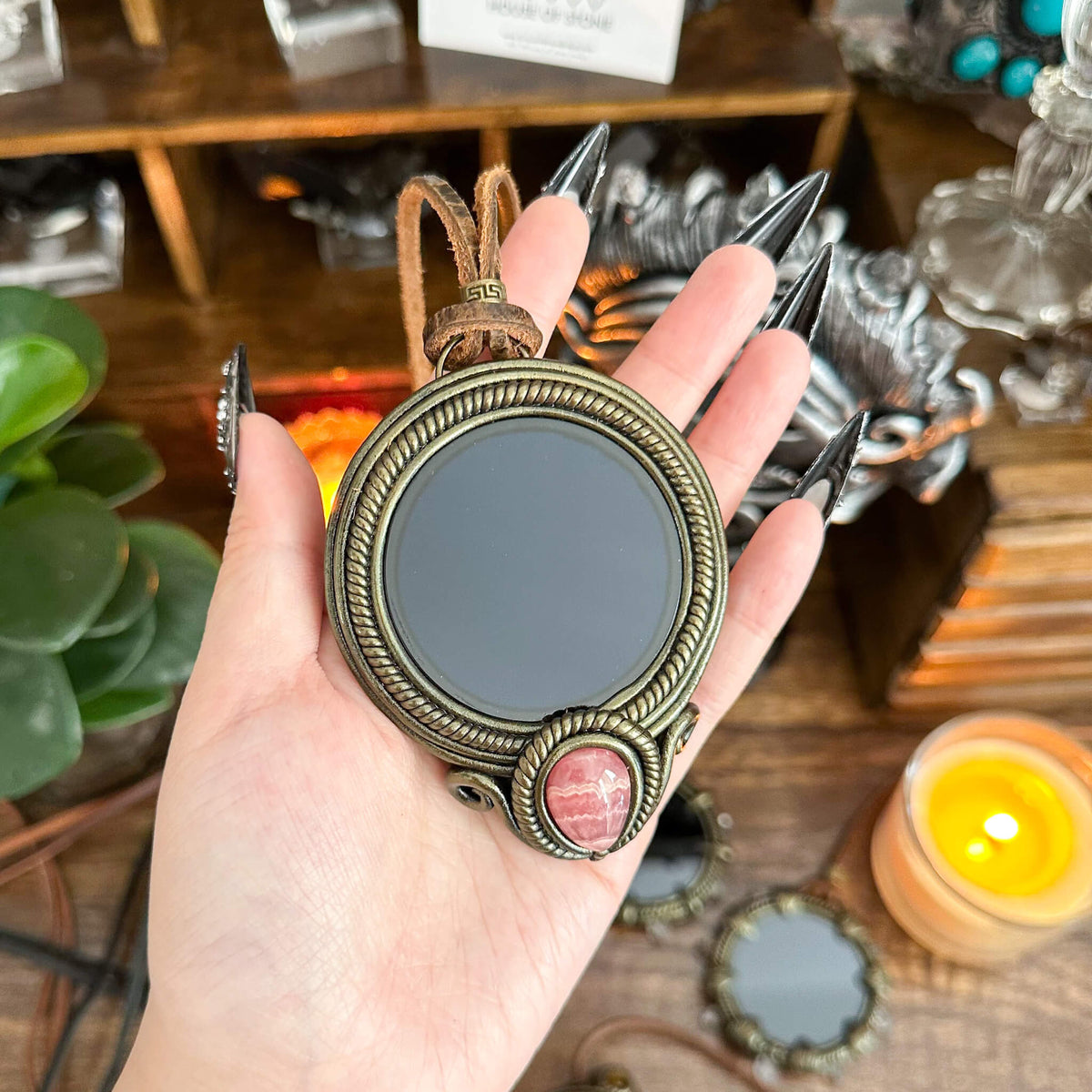 Handmade Natural Black Obsidian Pendant Necklace/Magic Obsidian Mirror Crystal Pendant/Scrying Mirror Talisman Protection Jewelry/Altar Tool