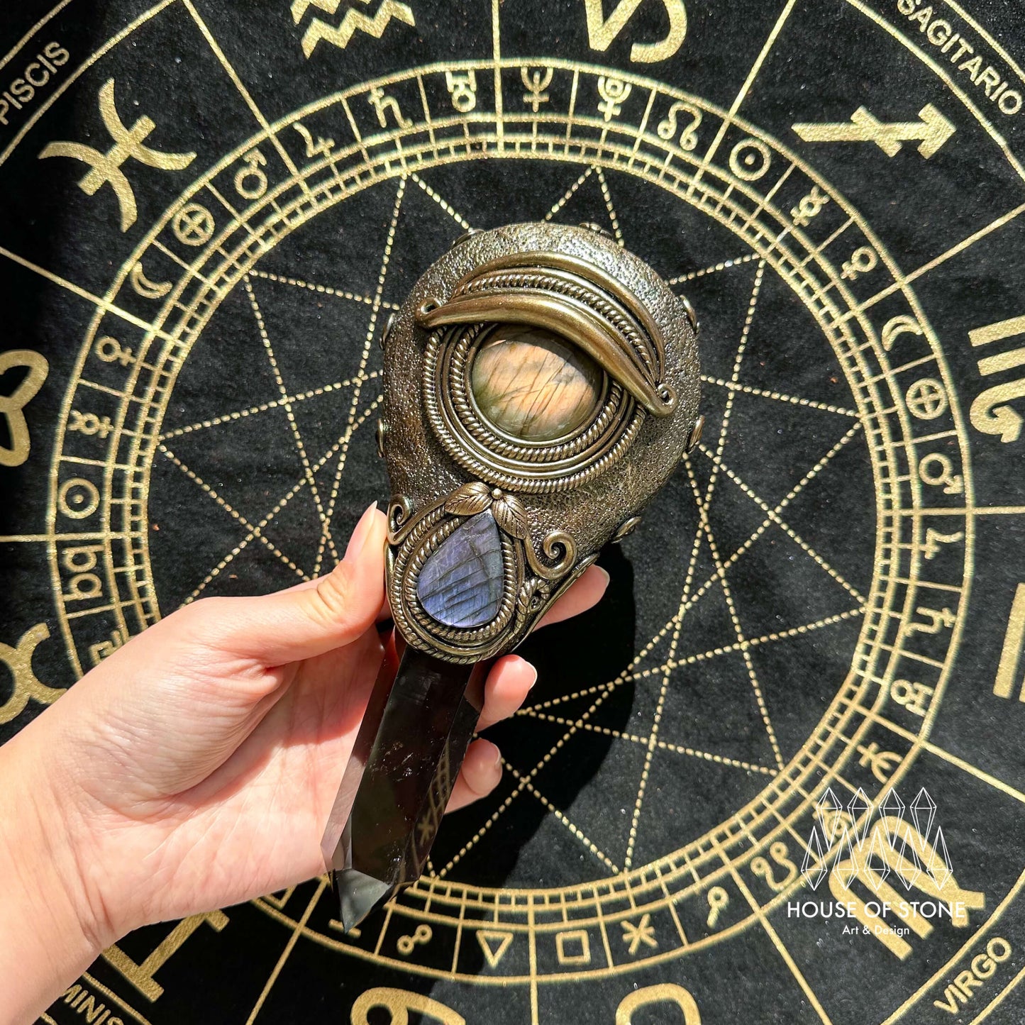 Handmade Natural Black Obsidian Mirror/Magic Obsidian Witch Wand/Crystal Quartz Wand/Scrying Mirror Wand/Root Chakra/Manifest Altar Tool