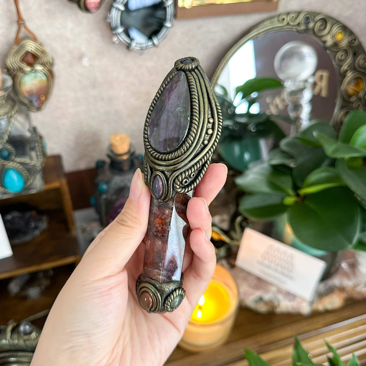 Handmade Natural Fire Quartz Pendant Necklace/Magic Crystal Protection Pendant/Amulet Talisman Jewelry/Chakra/Altar Tool