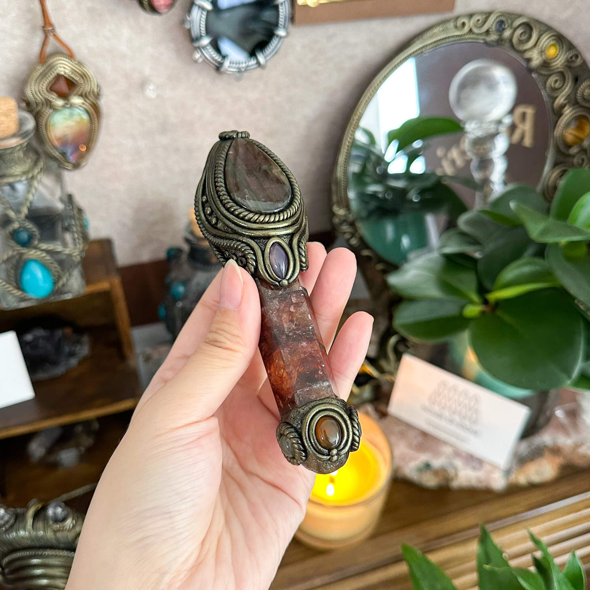 Handmade Natural Fire Quartz Pendant Necklace/Magic Crystal Protection Pendant/Amulet Talisman Jewelry/Chakra/Altar Tool