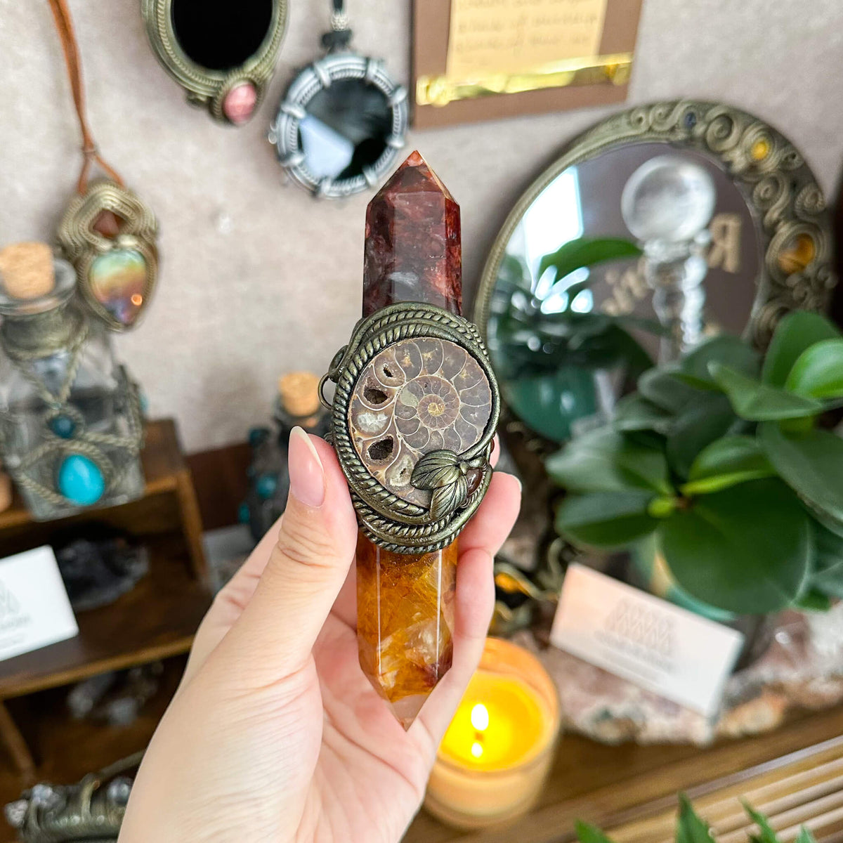 Handmade Natural Fire Quartz Pendant Necklace/Magic Golden Healer Crystal Protection Pendant/Amulet Talisman Jewelry/Chakra/Altar Tool