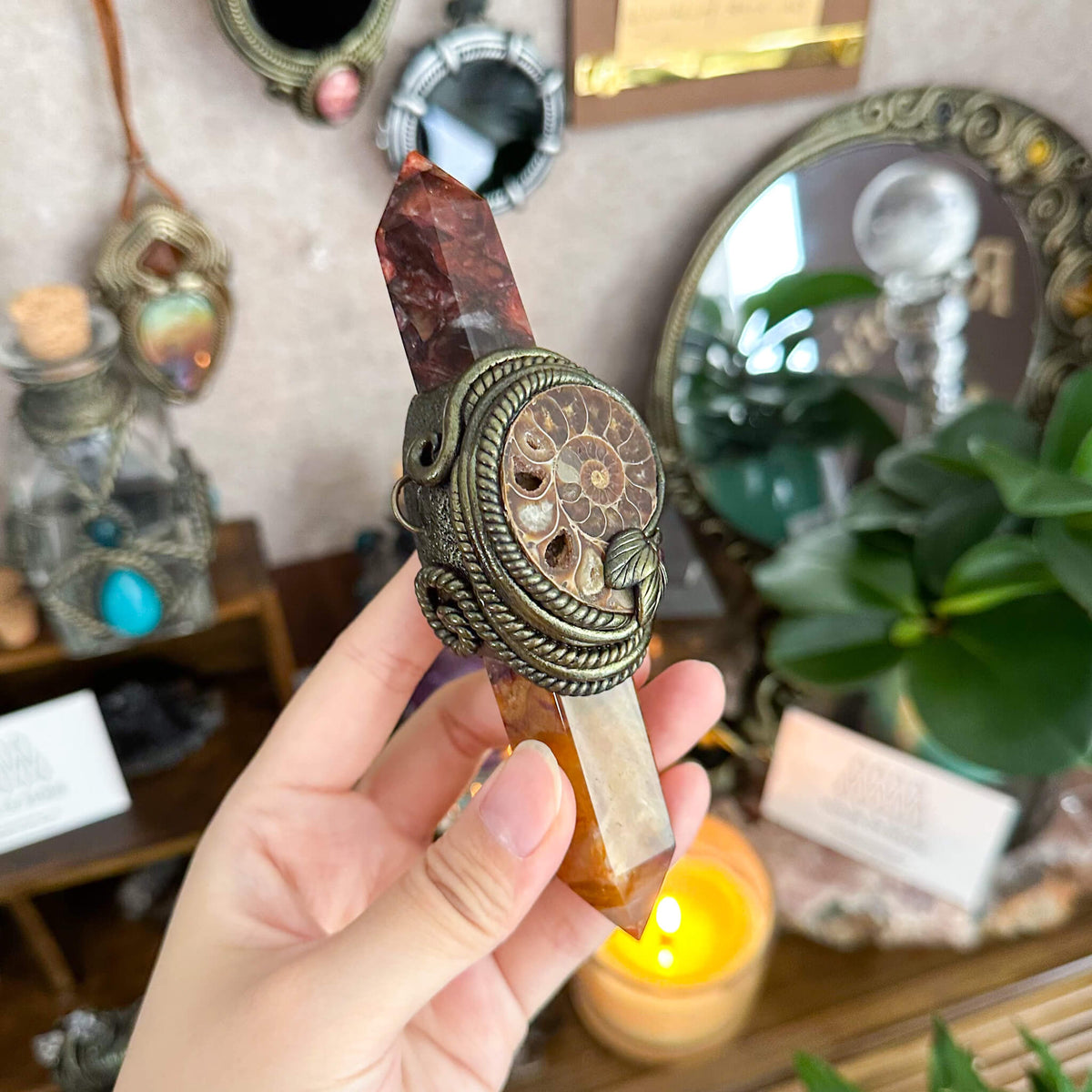 Handmade Natural Fire Quartz Pendant Necklace/Magic Golden Healer Crystal Protection Pendant/Amulet Talisman Jewelry/Chakra/Altar Tool