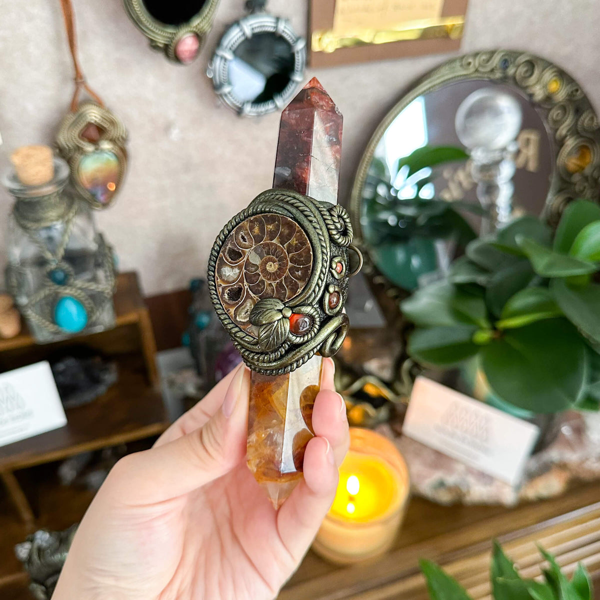 Handmade Natural Fire Quartz Pendant Necklace/Magic Golden Healer Crystal Protection Pendant/Amulet Talisman Jewelry/Chakra/Altar Tool