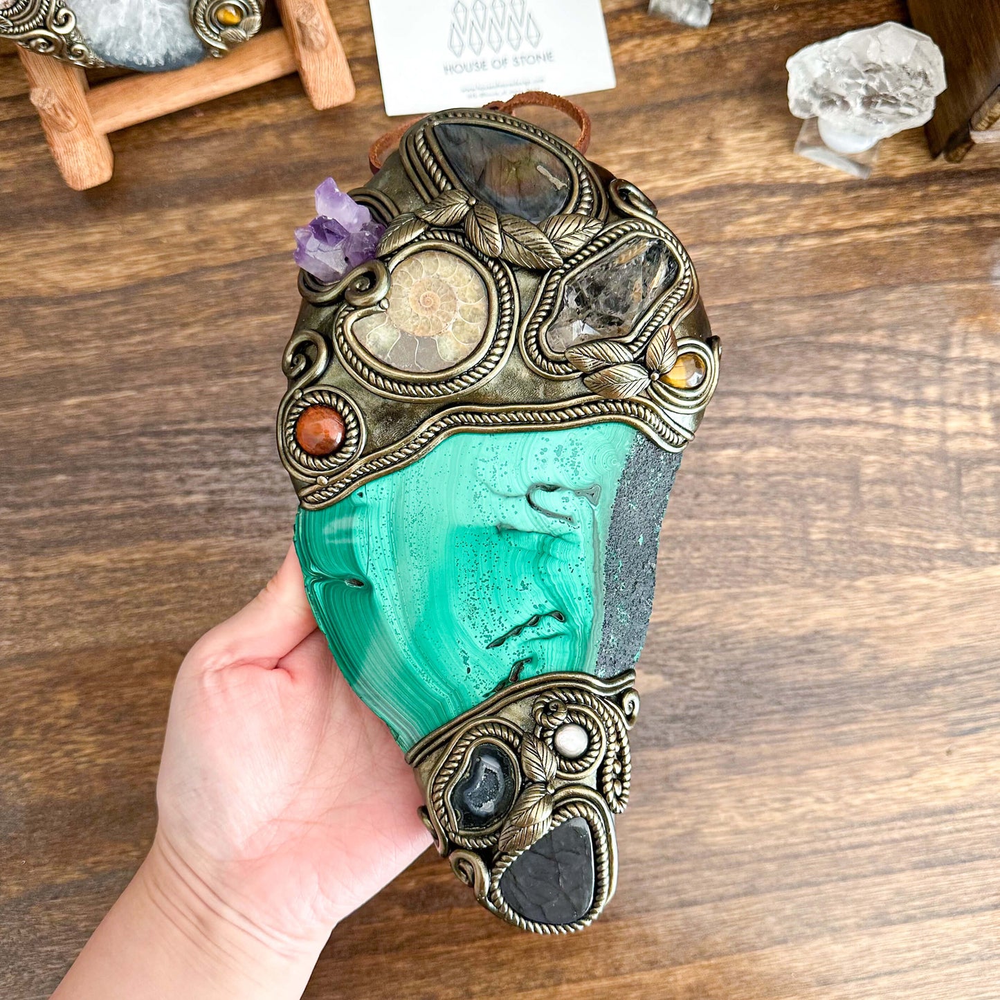 Handmade Natural Malachite Crystal Wall Hanging Decor/Spiritual Window Interior Room Hangings/Christmas Crystal Door Hanging