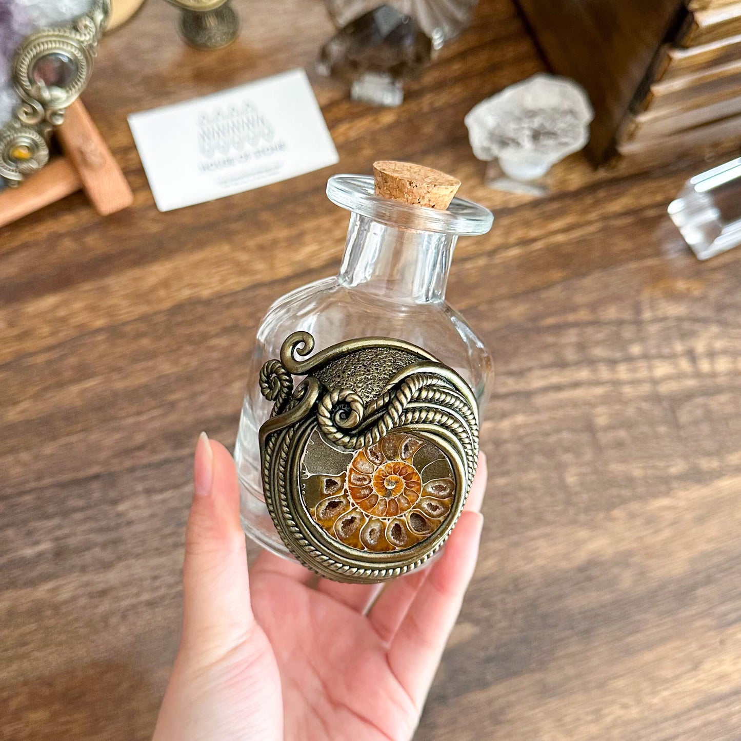 Handmade Natural Crystal Spell Jar/Apothecary Spell Jar/Magic Potion Bottle/Witch Apothecary Bottle/Large Wish bottle/Intention bottle