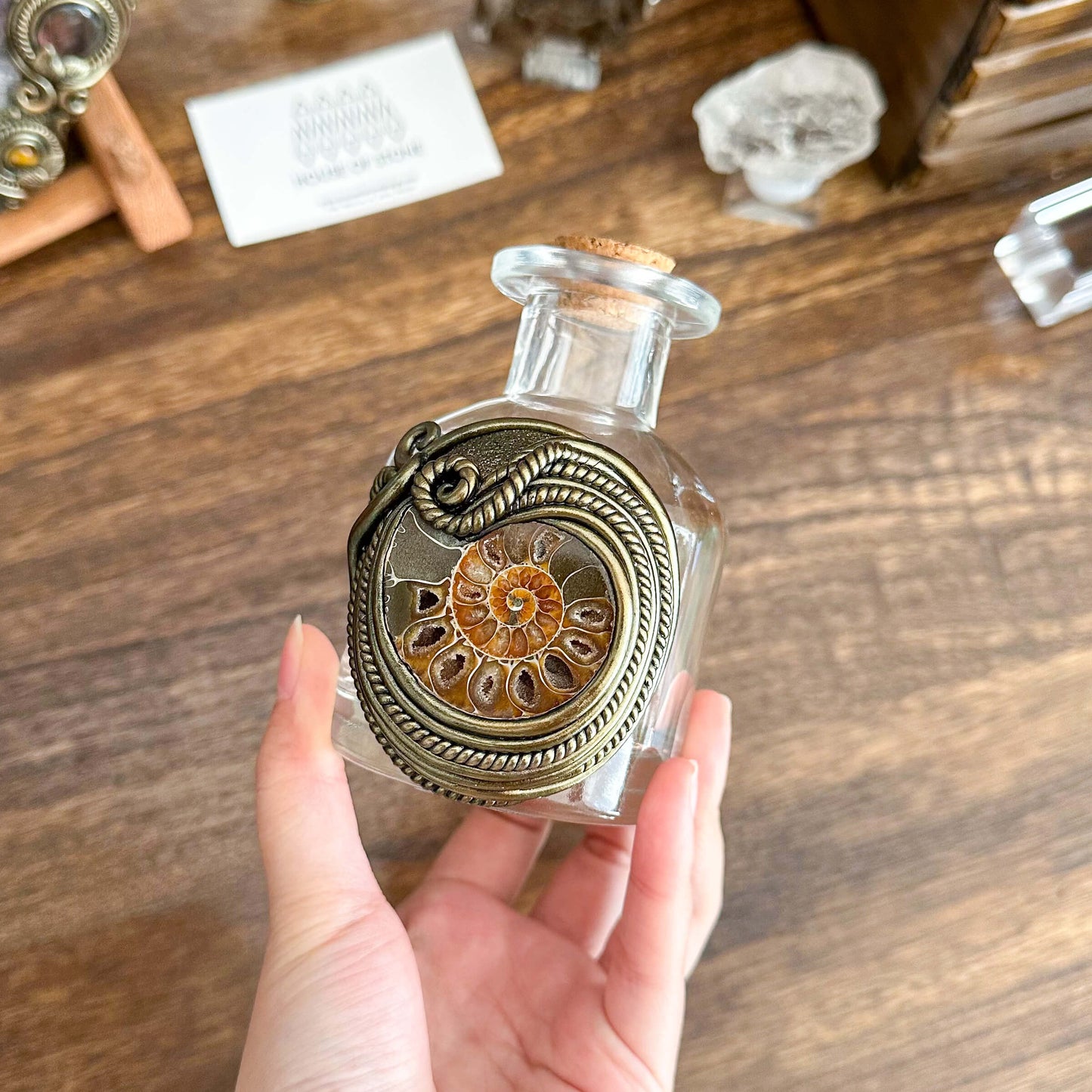 Handmade Natural Crystal Spell Jar/Apothecary Spell Jar/Magic Potion Bottle/Witch Apothecary Bottle/Large Wish bottle/Intention bottle