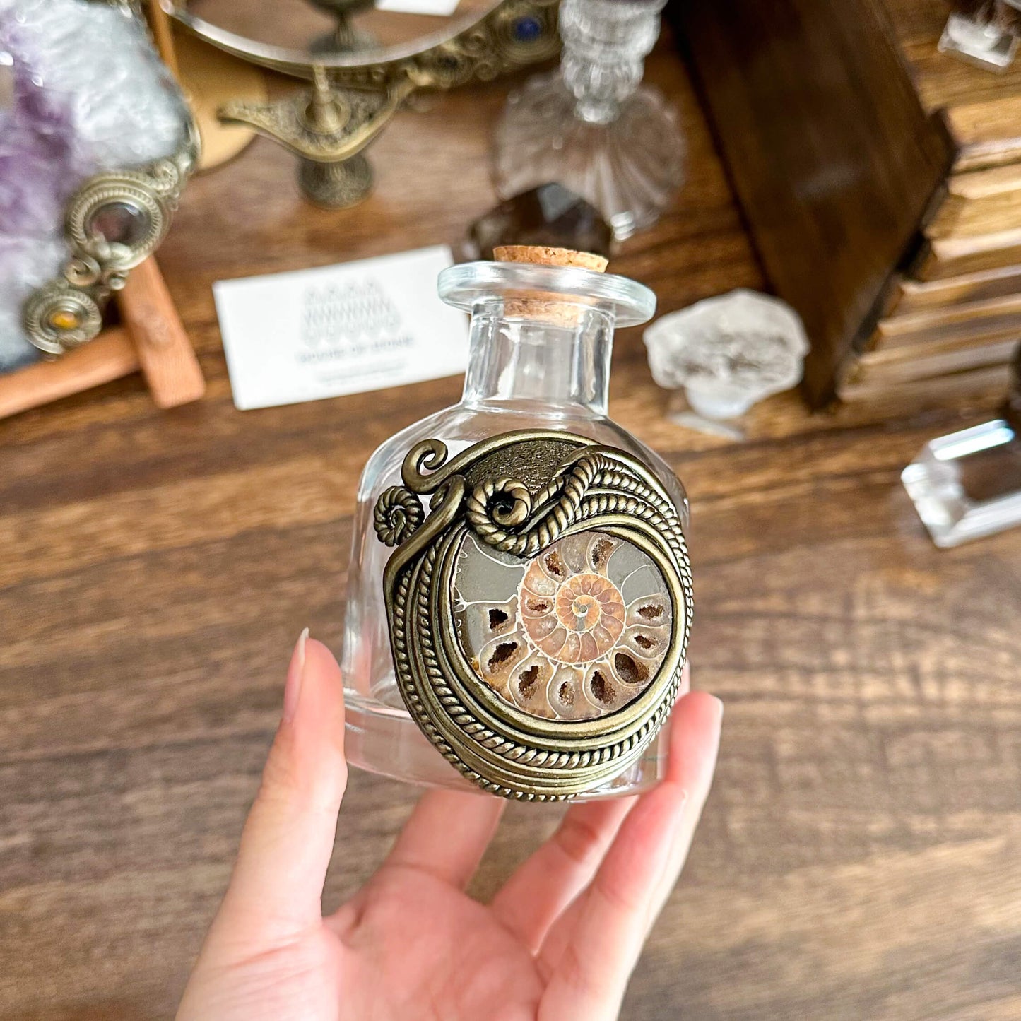 Handmade Natural Crystal Spell Jar/Apothecary Spell Jar/Magic Potion Bottle/Witch Apothecary Bottle/Large Wish bottle/Intention bottle