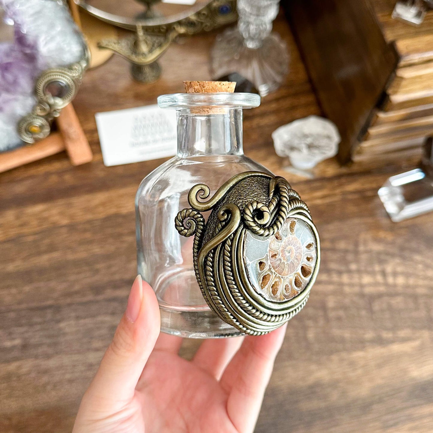 Handmade Natural Crystal Spell Jar/Apothecary Spell Jar/Magic Potion Bottle/Witch Apothecary Bottle/Large Wish bottle/Intention bottle