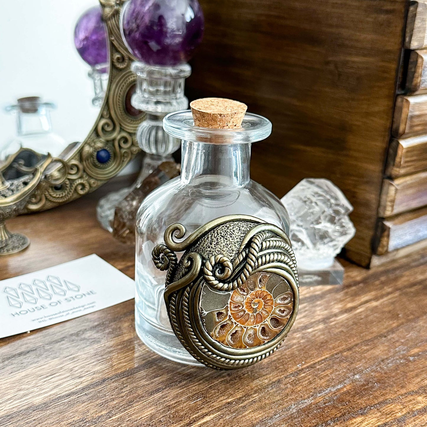 Handmade Natural Crystal Spell Jar/Apothecary Spell Jar/Magic Potion Bottle/Witch Apothecary Bottle/Large Wish bottle/Intention bottle