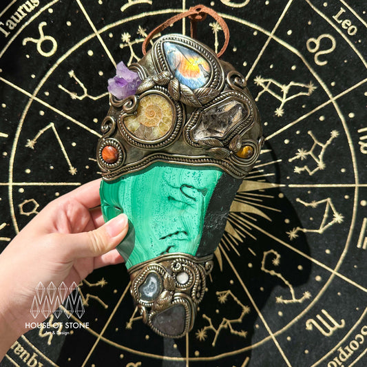 Handmade Natural Malachite Crystal Wall Hanging Decor/Spiritual Window Interior Room Hangings/Christmas Crystal Door Hanging