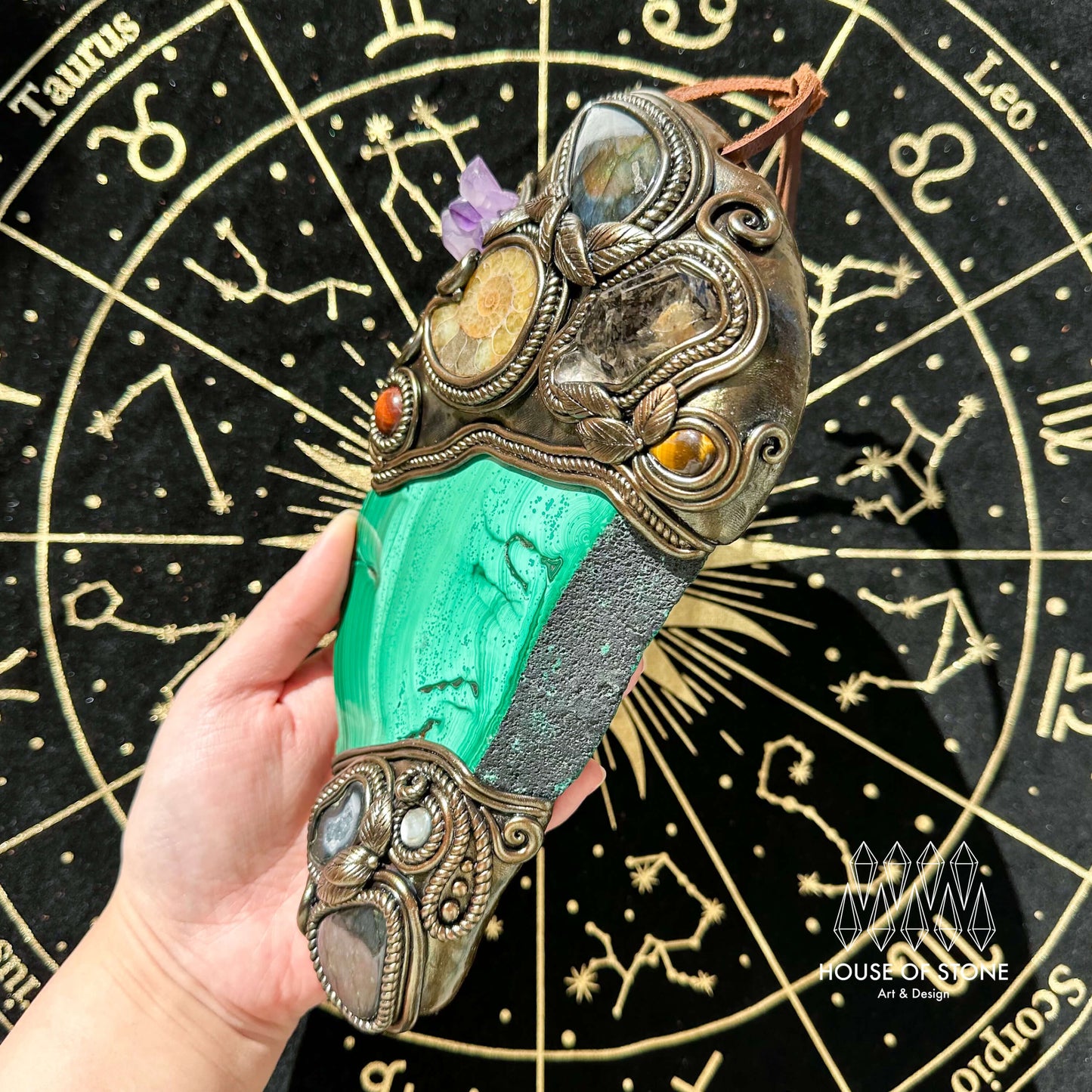 Handmade Natural Malachite Crystal Wall Hanging Decor/Spiritual Window Interior Room Hangings/Christmas Crystal Door Hanging