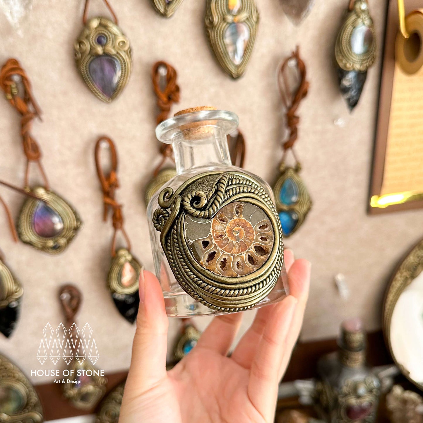 Handmade Natural Crystal Spell Jar/Apothecary Spell Jar/Magic Potion Bottle/Witch Apothecary Bottle/Large Wish bottle/Intention bottle