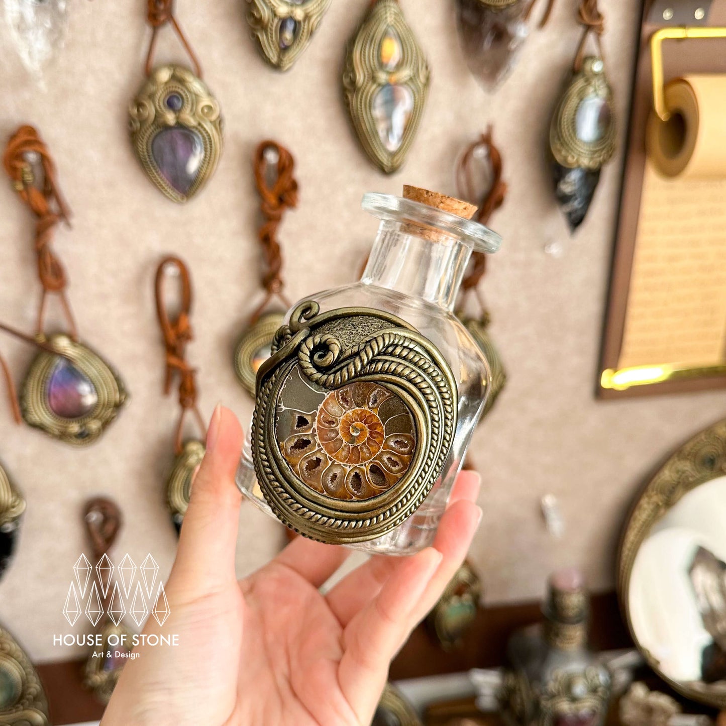 Handmade Natural Crystal Spell Jar/Apothecary Spell Jar/Magic Potion Bottle/Witch Apothecary Bottle/Large Wish bottle/Intention bottle