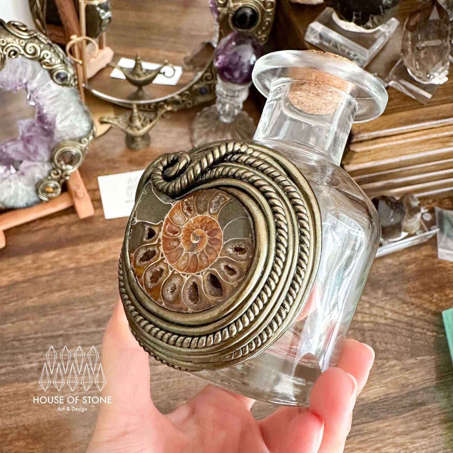 Handmade Natural Crystal Spell Jar/Apothecary Spell Jar/Magic Potion Bottle/Witch Apothecary Bottle/Large Wish bottle/Intention bottle