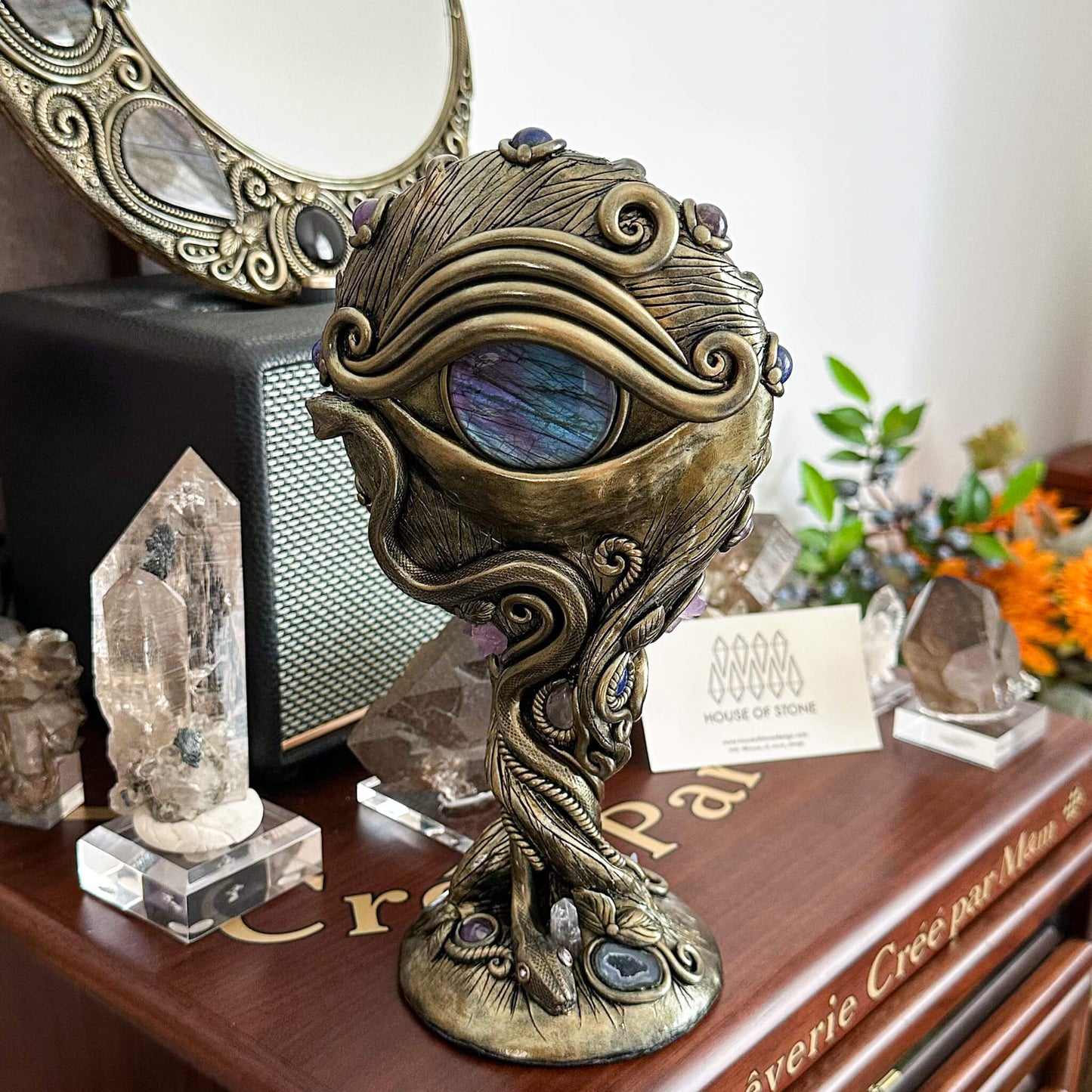 Handmade Natural Black Obsidian Mirror/Magic Obsidian Witch/Crystal Quartz with Base/Scrying Mirror/Root Chakra/Manifest Altar Tool