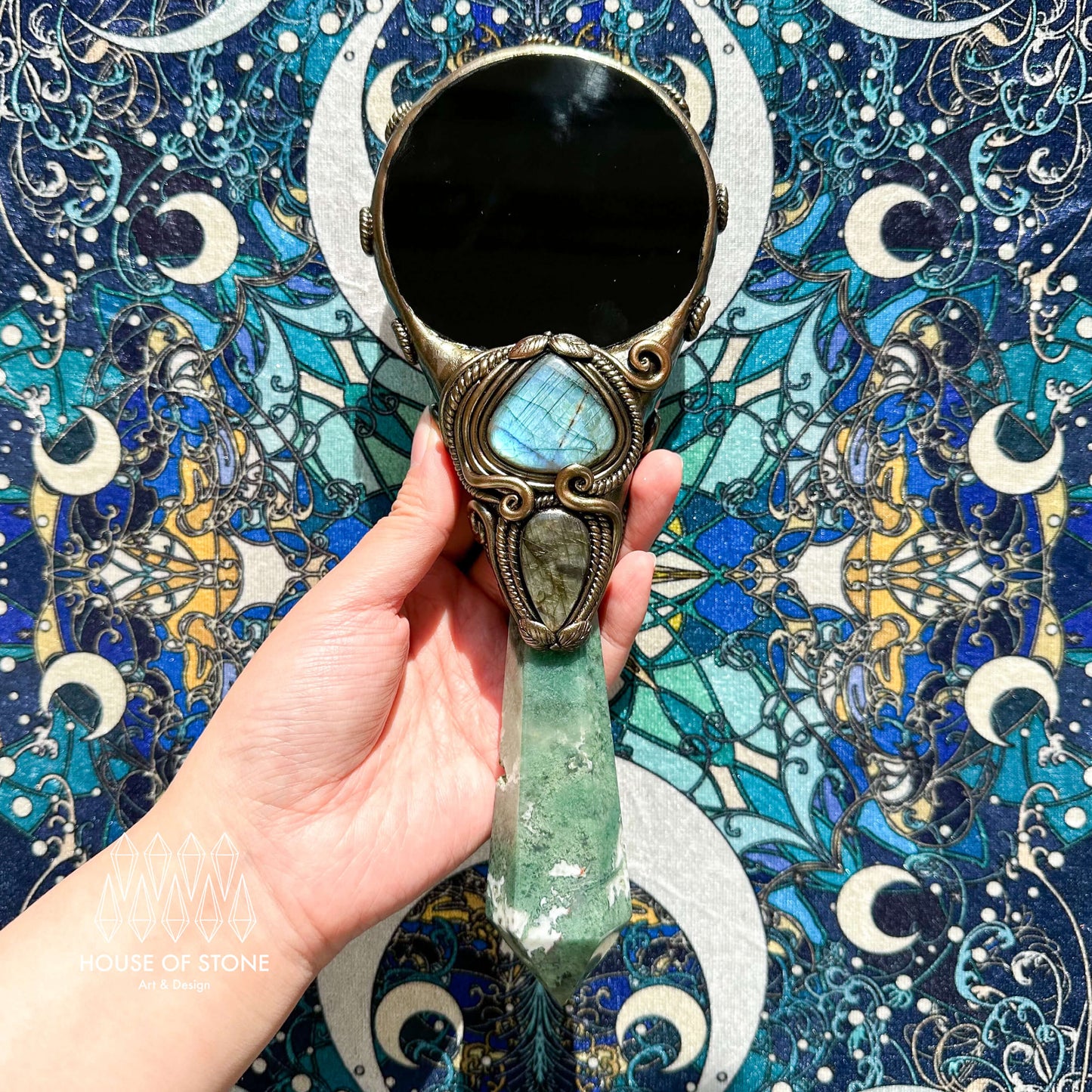 Handmade Natural Black Obsidian Mirror/Magic Obsidian Witch Wand/Crystal Quartz Wand/Scrying Mirror Wand/Root Chakra/Manifest Altar Tool