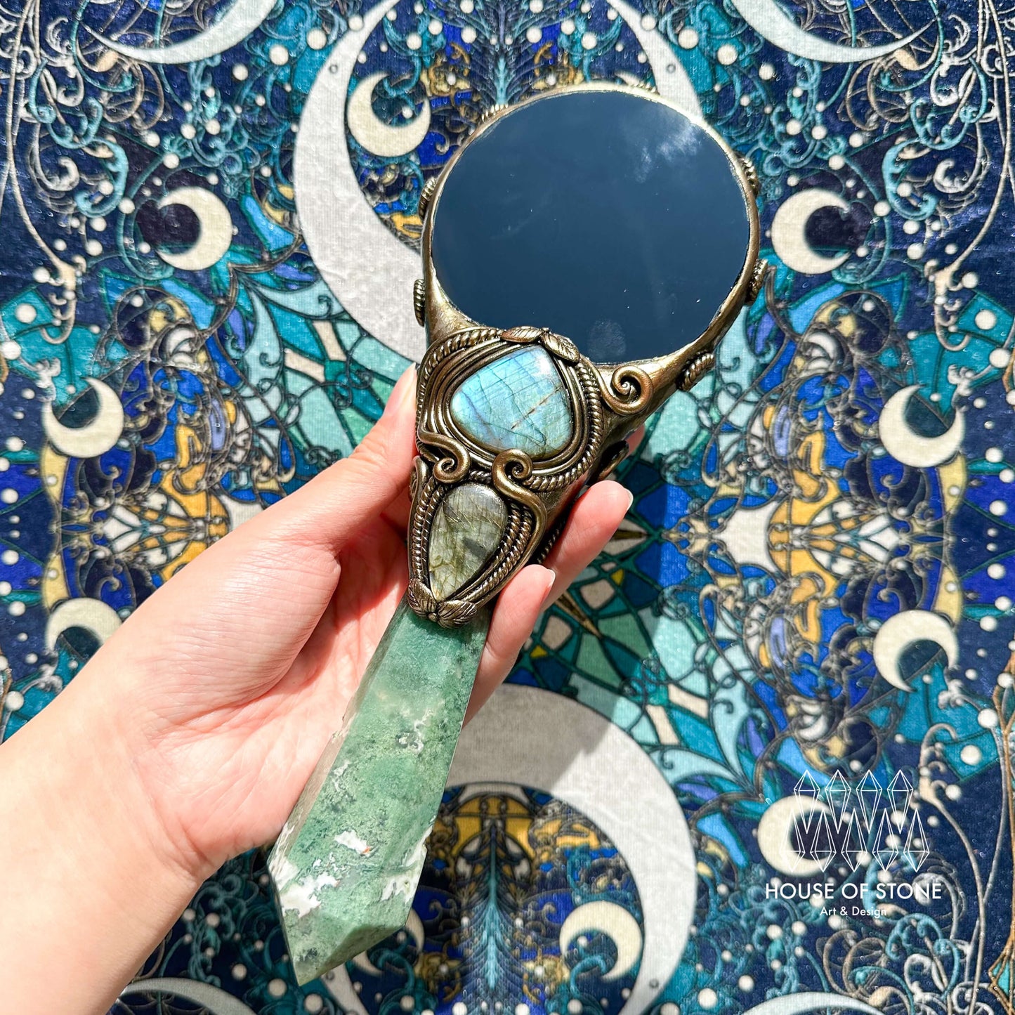 Handmade Natural Black Obsidian Mirror/Magic Obsidian Witch Wand/Crystal Quartz Wand/Scrying Mirror Wand/Root Chakra/Manifest Altar Tool